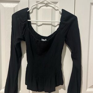 Hollister Black Fitted Peplum Long Sleeve Bodysuit
